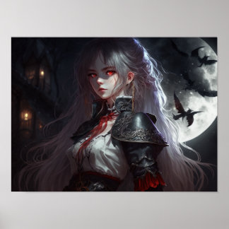 Gothic Fantasy Demon Anime Girl in Armour Poster