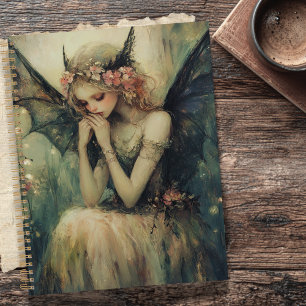 Gothic Fantasy Fairy with Floral Crown Dark Wings Planner