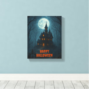 Gothic Fantasy   Haunted Castle & Misty Moonlight  Canvas Print