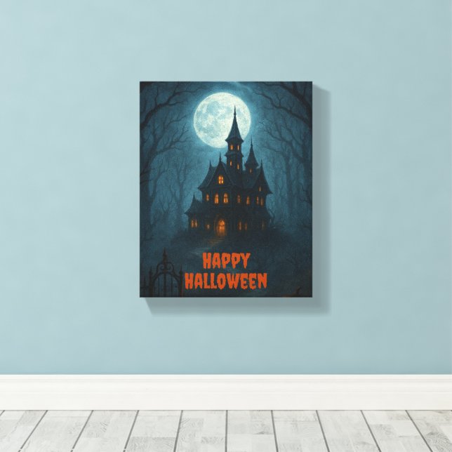 Gothic Fantasy | Haunted Castle & Misty Moonlight  Canvas Print (Insitu(Wood Floor))