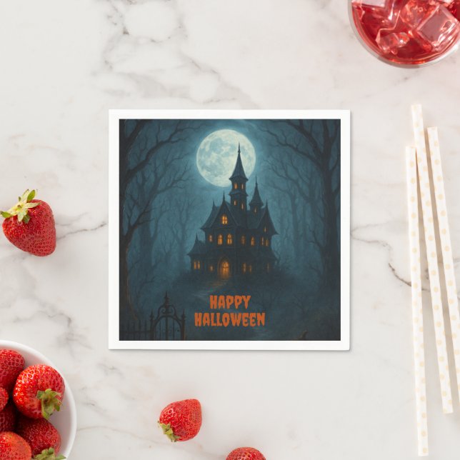 Gothic Fantasy | Haunted Castle & Misty Moonlight  Napkin (Insitu)