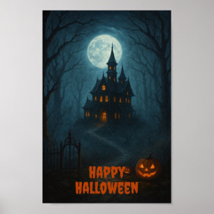 Gothic Fantasy   Haunted Castle & Misty Moonlight  Poster