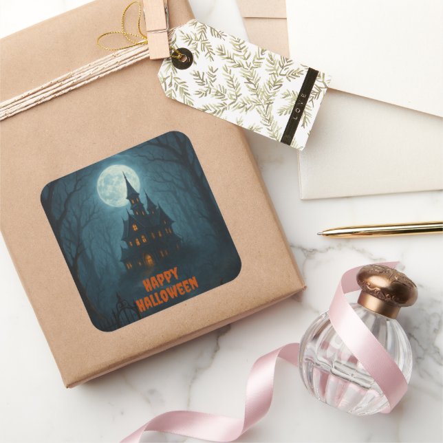 Gothic Fantasy | Haunted Castle & Misty Moonlight  Square Sticker (Gifting)