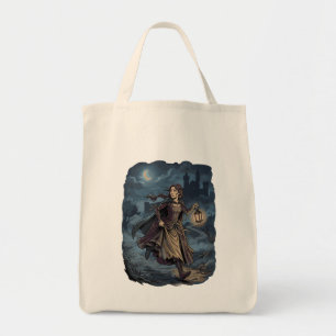 Gothic Fantasy Medieval Girl Lantern Castle Night Tote Bag