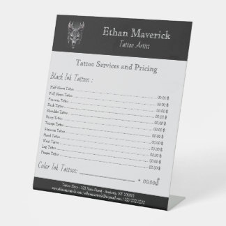 Gothic Fantasy Wolf Skull Black & Silv Price List Pedestal Sign