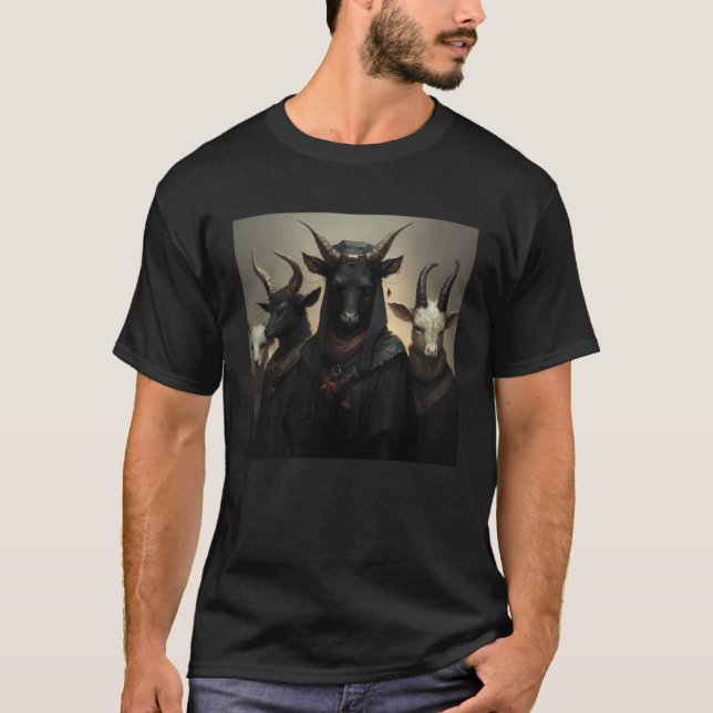Gothic Farm Animals in Goth Black Cloaks T-Shirt (Front)