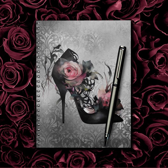 Gothic Fashion Stiletto Heel with Mauve Pink Roses Notebook (Creator Uploaded)