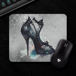 Gothic Fashion Strappy Heels with Roses on Grunge  Mouse Pad