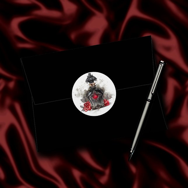 Gothic Fashion Victorian Perfume Bottle with Roses Classic Round Sticker (Creator Uploaded)