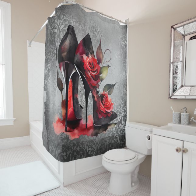 Gothic Fashionista Red Bottom Stilettos with Roses (In Situ)