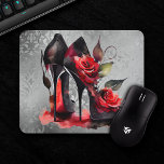 Gothic Fashionista Red Bottom Stilettos with Roses Mouse Pad<br><div class="desc">Dark and edgy gothic vampire chic stiletto high heels with bold red roses and stylish red bottoms. Dramatic flare and glamour perfect for the trendsetter or fashionista. This elegant vintage design features a hand-painted watercolor fashion high heels decorated with a feminine red rose floral. The distressed art adds a perfect...</div>