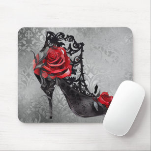 Gothic Fashionista Red Bottom Stilettos with Roses Mouse Pad