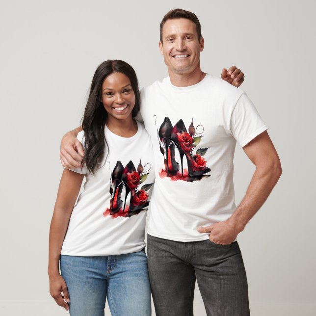 Gothic Fashionista Red Bottom Stilettos with Roses T-Shirt (Unisex)