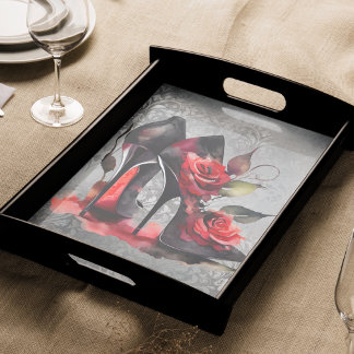 Gothic Fashionista Red Bottom Stilettos with Roses Tissue Paper