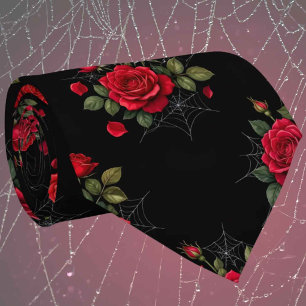 Gothic Faux Silk   Roses & Spiderwebs Gentleman's  Tie