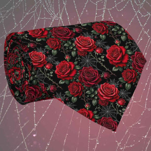 Gothic Faux Silk   Roses & Spiderwebs Gentleman's  Tie