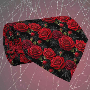 Gothic Faux Silk   Roses & Spiderwebs Gentleman's  Tie
