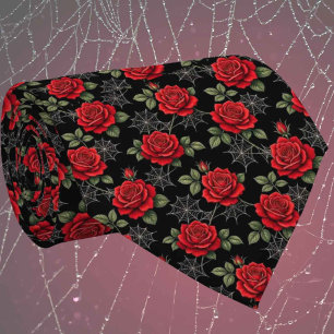 Gothic Faux Silk   Roses & Spiderwebs Gentleman's  Tie