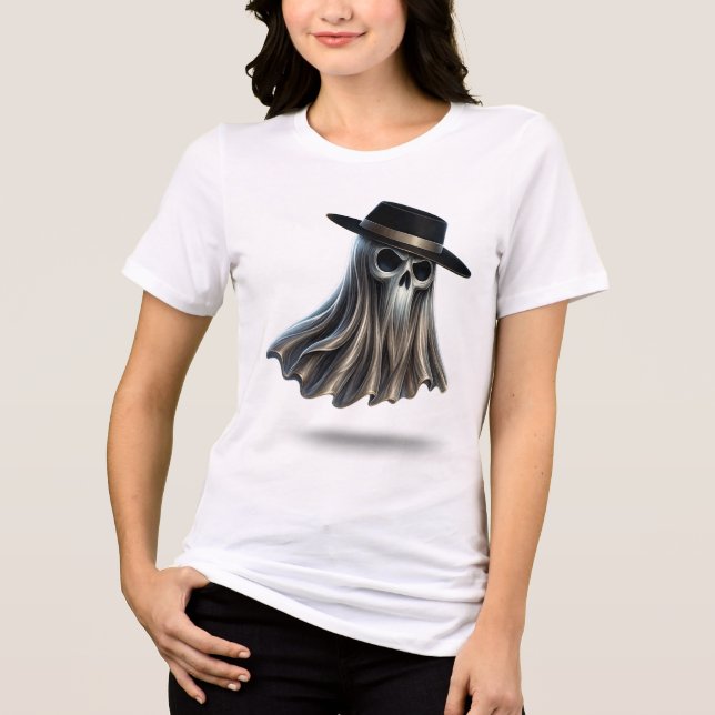 Gothic Fedora Ghost Tee – Haunted Skull Spirit (Front)