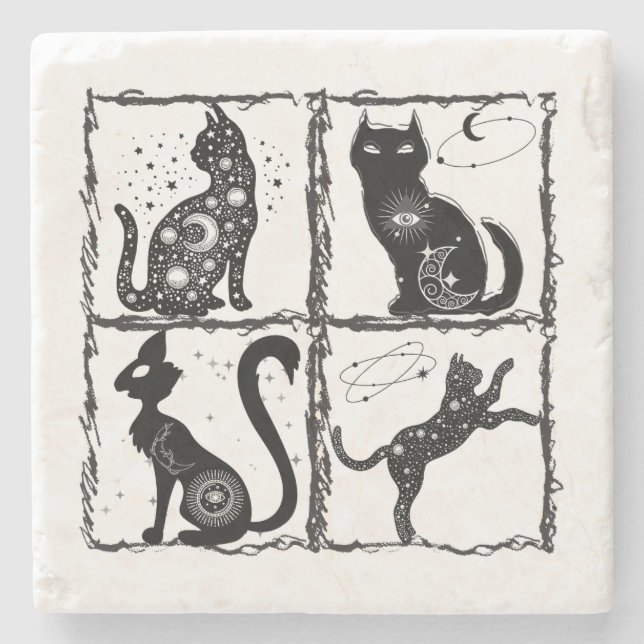 Gothic Feline Familiars.w Stone Coaster (Front)