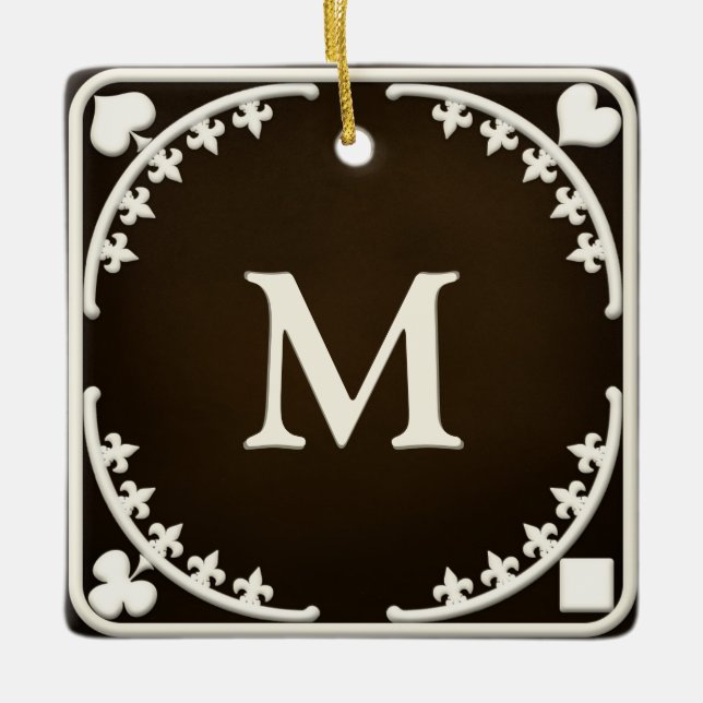 Gothic Filigree Monogrammed Personalized Gift Ceramic Ornament (Front)