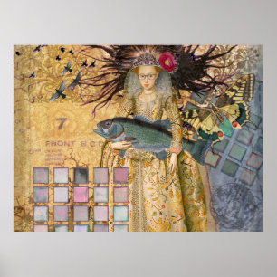 Gothic Fish Pisces Woman Renaissance Whimsical Poster
