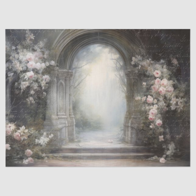 Gothic Floral Arch with Typography for Decoupage Tissue Paper (Front)