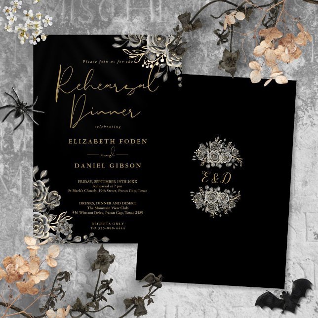 Gothic Floral Black And Gold Rehearsal Dinner Invitation (Gothic Floral Black And Gold Rehearsal Dinner Invitation)