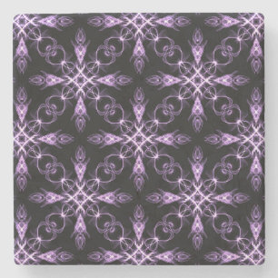 Gothic Floral Black and Purple Fractal Pattern Stone Coaster