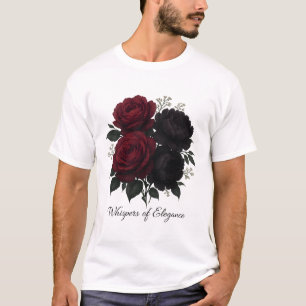 Gothic Floral Bouquet: Dark Red & Black Roses with T-Shirt
