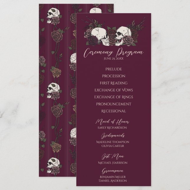 Gothic Floral Burgundy Wedding Program Card (Front/Back)