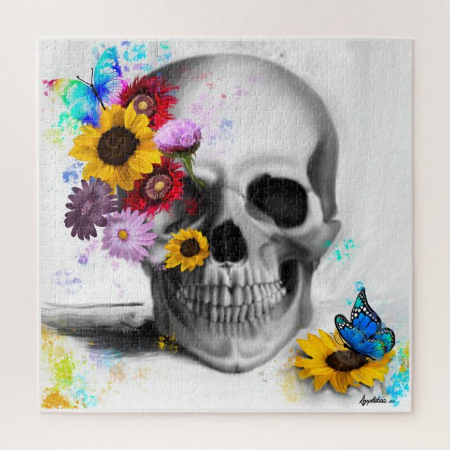 Gothic Floral butterfly skull Jigsaw Puzzle (Vertical)