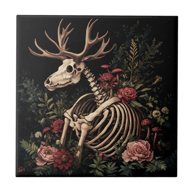 Gothic Floral Deer Skeleton Tile (Front)