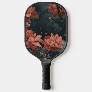 Gothic Floral Faded Black Burnt Sienna Monogram  Pickleball Paddle