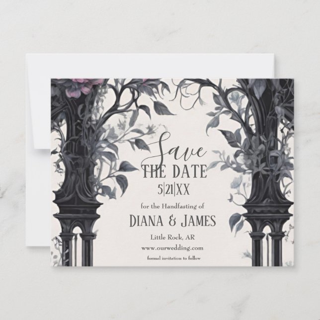 Gothic Floral Garden Gate Pagan Handfasting Save The Date (Front)