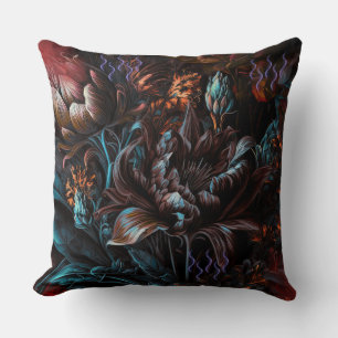 Gothic Floral Glitter Neon Floral Throw Pillow