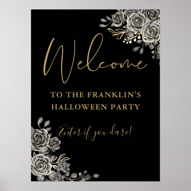 Gothic Floral Halloween Party Welcome Sign (Front)