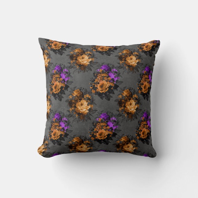 Gothic Floral Halloween Theme Two Sided Print Throw Pillow (Front)