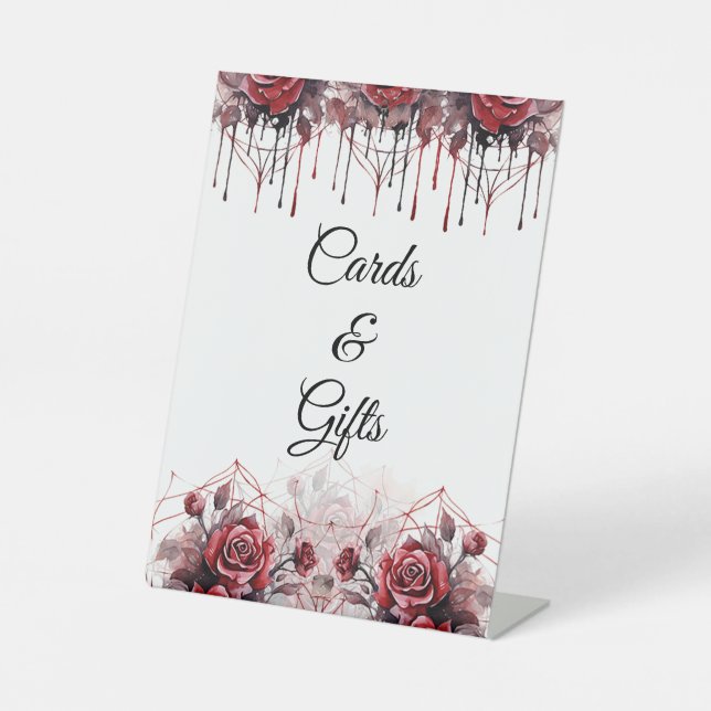 Gothic  Floral Halloween Wedding Pedestal Sign (Front)