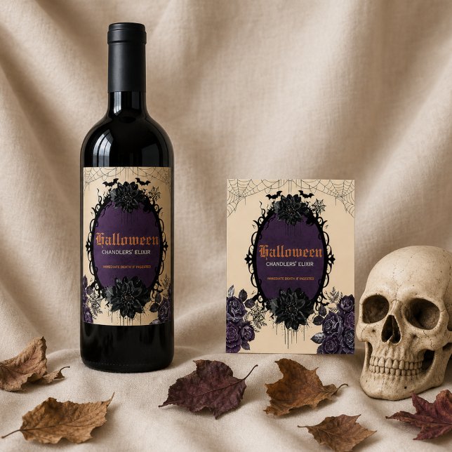 Gothic Floral Halloween with Custom Name Wine Label (Creator Uploaded)