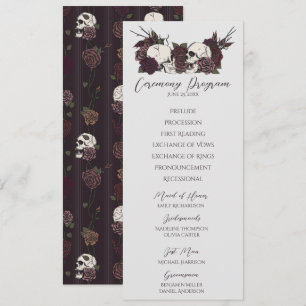 Gothic Floral Light Grey Wedding Program Card