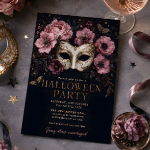 Gothic Floral Masquerade Halloween Party Invitation