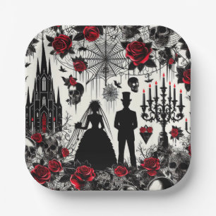 Gothic Floral Paper Square Plate, Wedding Paper Plate