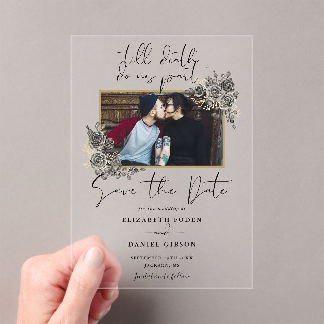 Gothic Floral Photo Wedding Save The Date Acrylic Invitations (Insitu (Handheld))