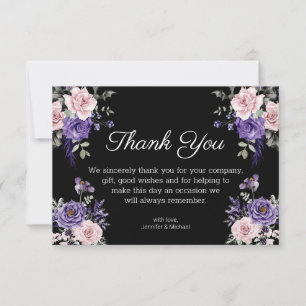 gothic floral purple pink black halloween wedding thank you card
