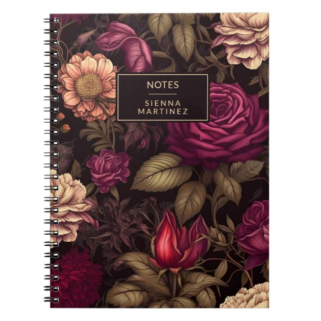 Gothic Floral Red Cream Flower Blossoms Notebook (Front)