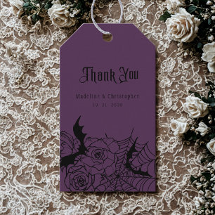 Gothic Floral Rose Bat Spiderweb Purple Wedding Gift Tags