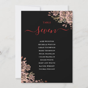Gothic Floral Roses Seating Plan Table Number