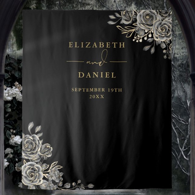 Gothic Floral Roses Wedding Photo Booth Backdrop Tapestry (Gothic Floral Roses Wedding Photo Booth Backdrop)