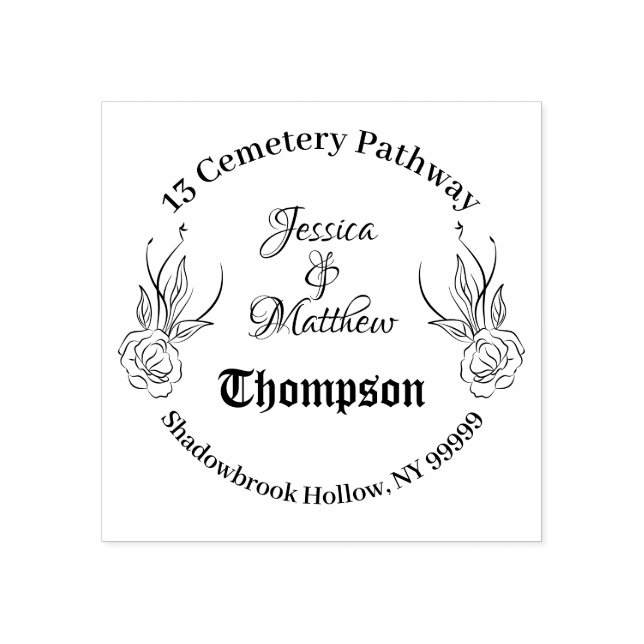 Gothic Floral Round Return Address Wedding  Rubber Stamp (Imprint)